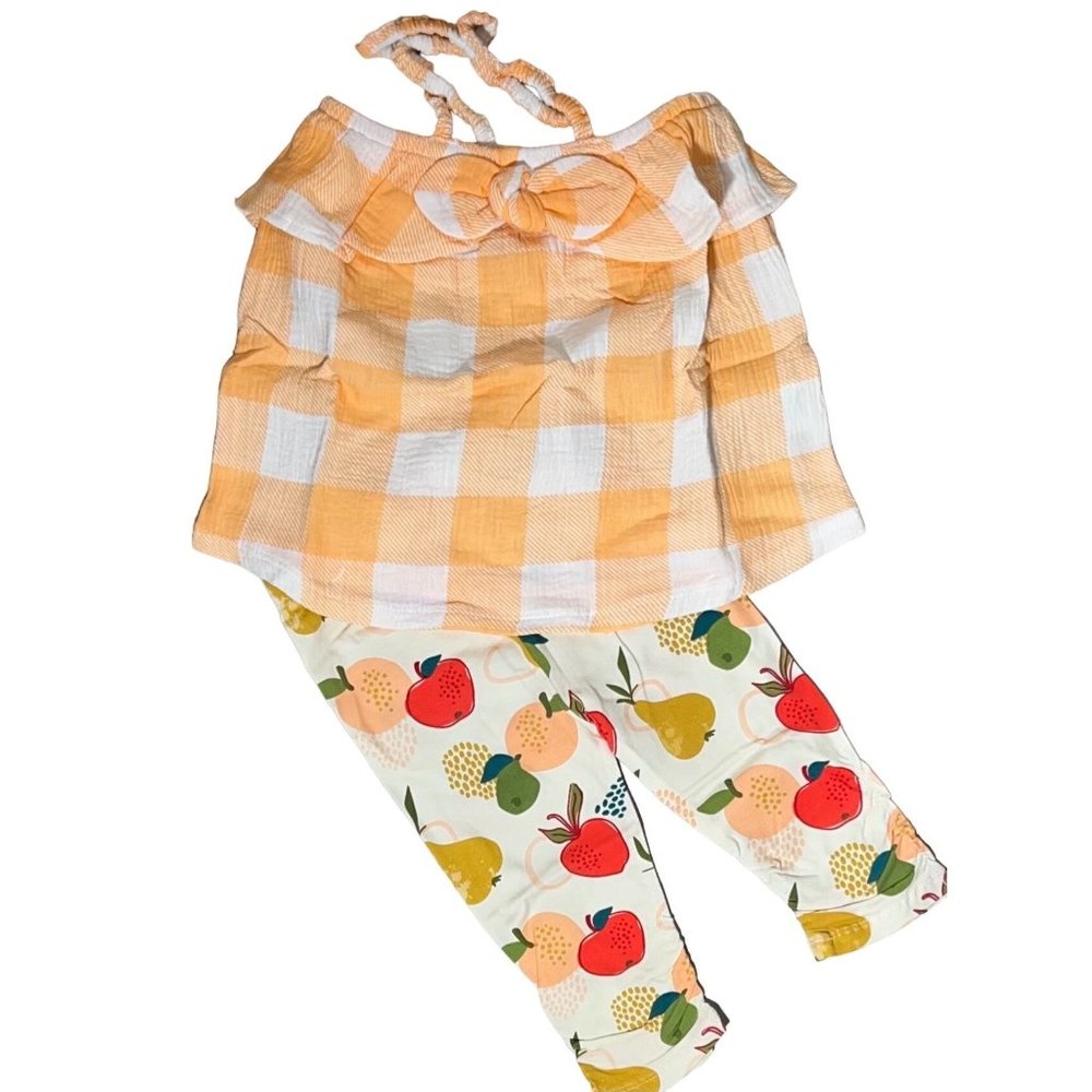 Mud Pie plaid tunic fruit leggings set apple pear orange 12-18m 24m/2T 4T 5T